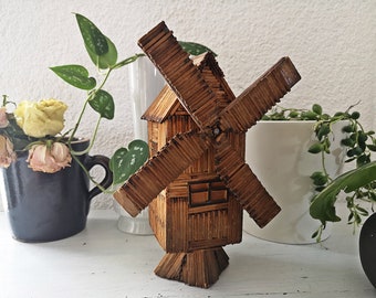 Old Mill from Matches, handmade , Wooden Germany wooden figures,  handmade ,Modelling,model building