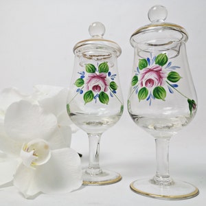 2pcs. Vintage tasting glass with lid / tasting glass / brandy glass / liqueur glasses / 20s / gold rim / schnapps glasses / shot glasses