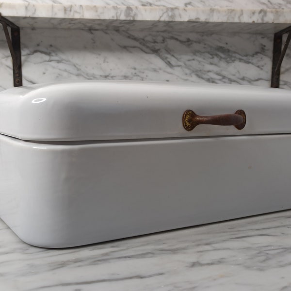 Enamel bread box / large white bread box / old bread box / enamel