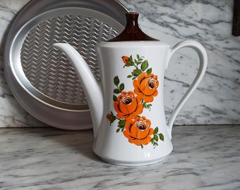 Coffee pot / tea pot from the 70s / floral pattern / flower power retro orange