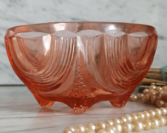 Schale aus Rosalin Glas / Pressglas / Schüssel mit Füßchen / Glas Rosella pink / rosé / lachsfarben