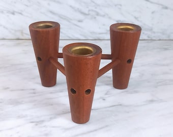 ヴィンテージ木製キャンドルスティック、ミッドセンチュリーモダン