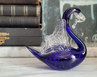 Vintage glass figurine / blue swan made of glass / mouth-blown figurine / handmade / Pop Art | Glass art | freestyle
