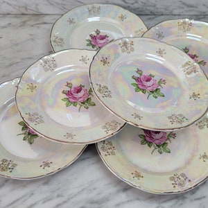 6 vintage cake plates / dessert plates / breakfast plates / Kahla porcelain / mother-of-pearl decor / 1970s / old series: rose and mother-of-pearl image 3