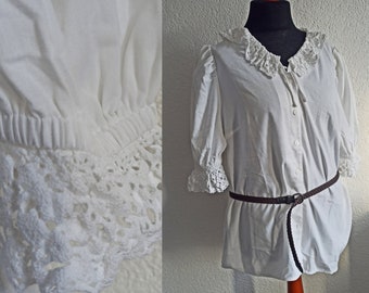 Vintage blouse / cotton / white blouse / “Meico” country house look size. 48 / size XXL / large size