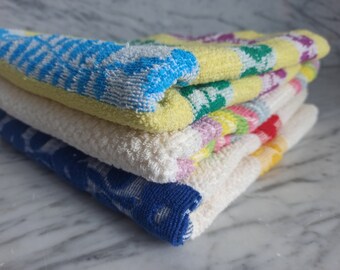 Mixed lot of towels / set of 3 terry cloth / 3 retro terry towels / 80s / brightly colored / COLORFUL TOWELS