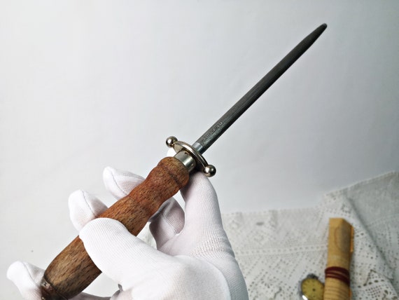 Vintage Wood Handle Sharpening Steel Knife Sharpener Tool Kitchen Hunting  -M97