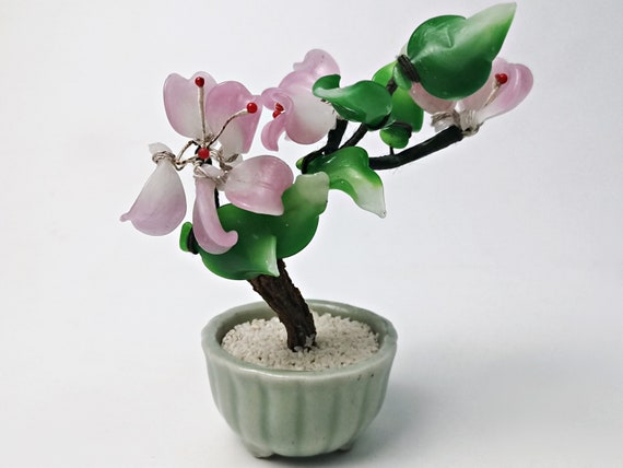 Vintage Jade Bonsai Tree / Artificial Flower / Cherry Blossom / Magnolia /  Glass 12 Cm High / Round Celadon Pot / Bowl - Etsy