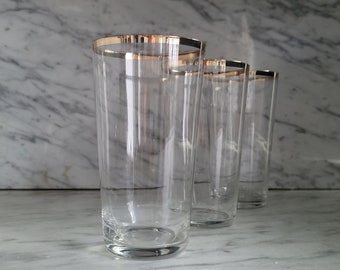 3 vintage glasses with gold rims from the 1980s / lemonade glasses / juice glasses