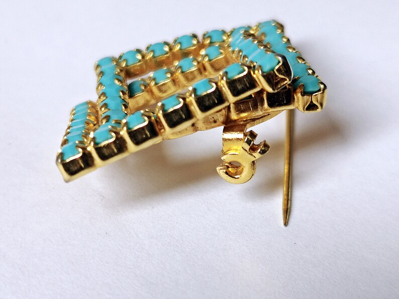 bouquet Brooch Pin Vintage Brooch Gold Turquoise costume jewellery