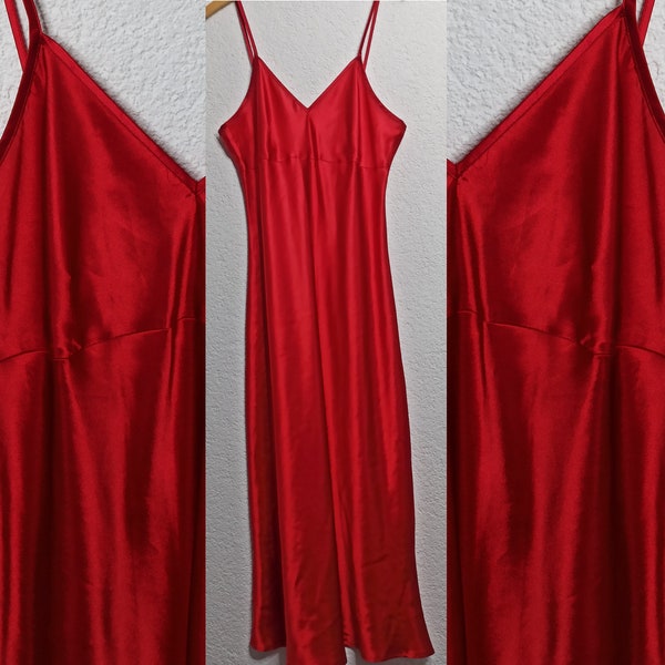 rotes, langes Nachthemd / retro Dessous / Unterkleid / Unterrock / Negligee / Vintage Nachthemd Gr. 42 Größe L / XL