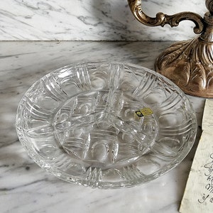 Retro crystal plate / serving bowl / bowl made of crystal / Lusatian lead crystal / brocante / shabby