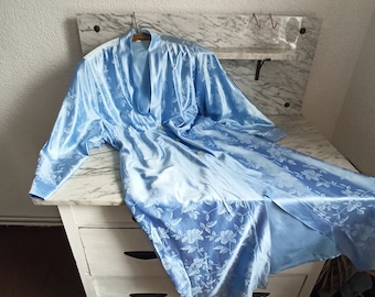 leichter Morgenmantel / hellblauer Morgenrock / Vintage Kimono / Bademantel Damen / Gr. XL / 80er Jahre
