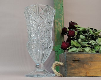 large crystal vase / vintage glass vase / crystal vase / 60s flower vase - mid century