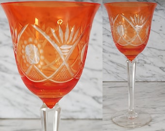 Vintage Weinglas aus Kristall / Sammlerglas / Solitaire / orangefarbenes Überfangglas  / Kristallglas