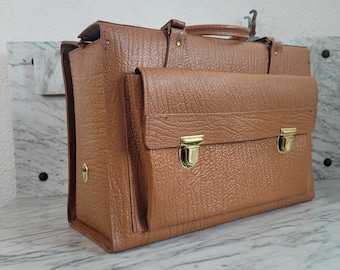 large briefcase / vintage leather briefcase / doctor bag / tote bag / school bag / teacher bag