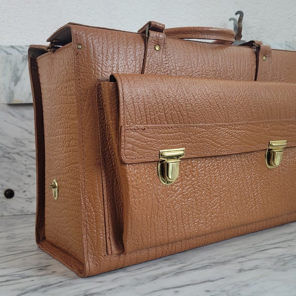 große Aktentasche / Vintage Aktenkoffer aus Leder / Arzttasche / Tragetasche / Schultasche / Lehrertasche