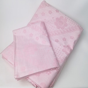 4-piece pink vintage bedding set Flamingo / woven floral pattern / cotton / fabric bundle / DDR / 128 cm x 200 cm / 50&quot; x 78.3/4&quot;