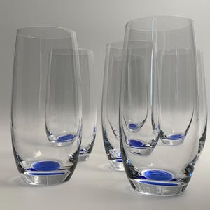 6 vintage long drink glasses / 1990s blue lemonade glasses / Bohemian crystal glasses / water glasses, juice glasses, cocktail glasses