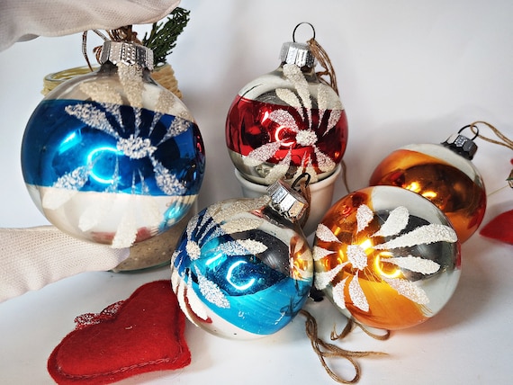 5 bunte Weihnachtskugeln / alter Christbaumschmuck / Weihnachtsschmuck / urlate Kugeln Glas 6cm, Weihnachtsdeko shabby