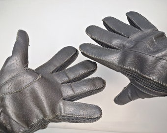gefütterter Lederhandschuhe / Handschuhe / Fingerhandschuh / Damen / Herrren / Unisex  / Grau