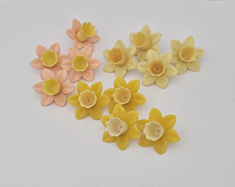 Vintage daffodil-shaped hair ties / pair / ponytail holders / 80s
