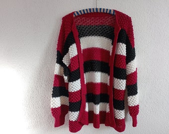 Vintage cardigan / oversize cardigan / knitwear / VINTAGE jacket striped / size. L / 1980s