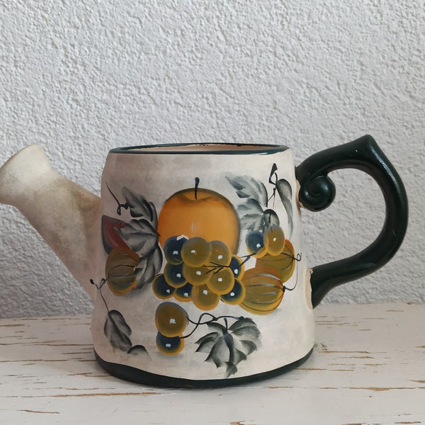 Vintage Blumentopf Gießkanne / Kanne als Übertopf / Kitsch aus Keramik