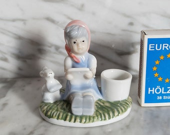 kleine Figur aus Porzellan: Mädchen mit Hase / Kerzenhalter / Porzellanfigur / 50er Jahre /  Kitsch