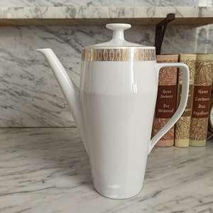 Retro Kaffeekanne / COLDITZ Porzellan / weiße VINTAGE Kanne mit Goldrand / Mid Century