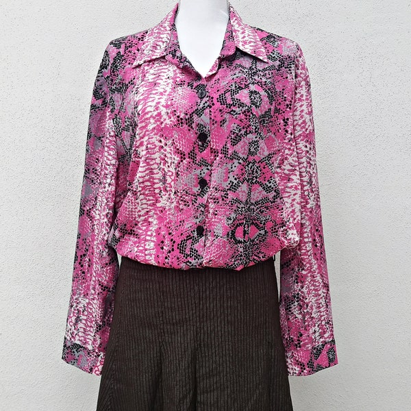 pinke Vintage Bluse, Cardigan Oversize, BOHO, Kimono,  Hemd, rosa weiß Gr. 50 / Y2K