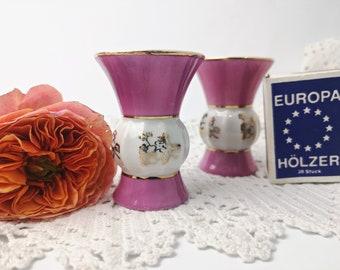 2 small vases / ancient miniature vases / 6.5 x 4.5 cm vase / mini vases / pink with gold rim / Biedermeier style