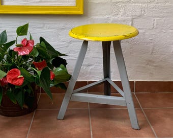 Stool / Vintage workshop stool / Metal stool from the 90s / Industrial / Bauhaus style