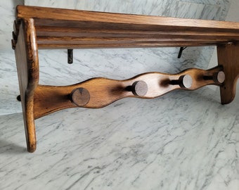 Vintage coat rack with wooden hat rack / hook rail with 4 hooks / 1980s