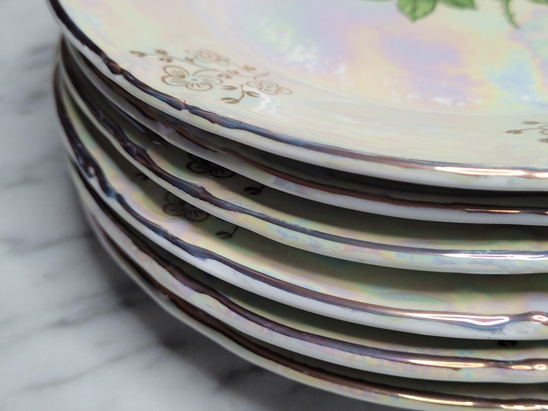 6 vintage cake plates / dessert plates / breakfast plates / Kahla porcelain / mother-of-pearl decor / 1970s / old series: rose and mother-of-pearl image 8