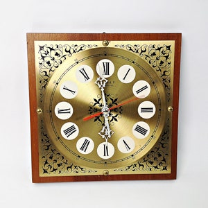Vintage wall clock / mid century / Weimar / 60s / clock made of wood and brass