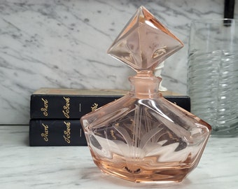 Vintage perfume bottle - Art Deco - pink crystal glass - Crystal Rosè