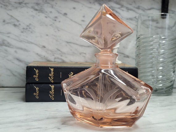 Vintage Parfüm Flakon - Art Dèco - rosa Kristallglas - Kristall Rosè