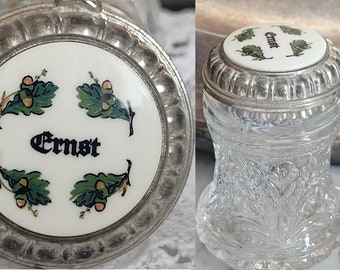 Miniatur Glaskrug mit Zinndeckel "Ernst" / Shotglas / Retro Krug / winziger Sammlerkrug /  BMF - Made in W. Germany