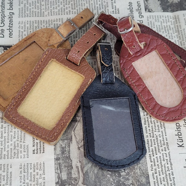 An old leather luggage tag / name tag / 1 address tag / luggage tag / 1950s