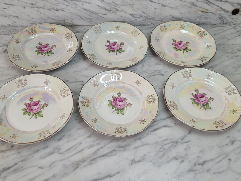 6 vintage cake plates / dessert plates / breakfast plates / Kahla porcelain / mother-of-pearl decor / 1970s / old series: rose and mother-of-pearl image 4