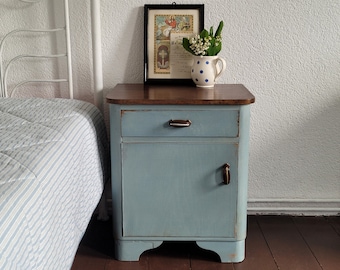 old chest of drawers / cabinet / bedside table / nightstand - blue - antique blue - Brocante style - shabby chic