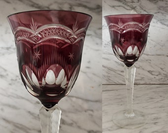 Vintage Weinglas aus Kristall / Sammlerglas / Solitaire / lilafarbenes Überfangglas  / Kristallglas