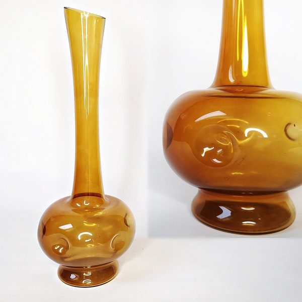 filigree glass vase, Sputnik, mouth-blown and hand-formed/ amber colored / amber / Lauscha Glaskunst