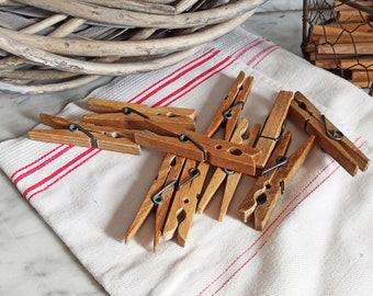 10 x old wooden clothespins / vintage wooden clothespins / clothespins for laundry / laundry pins
