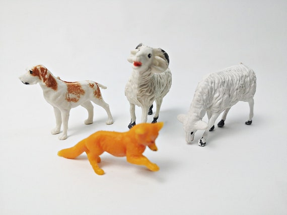 4 Small Animals Made of Hard Rubber / Toys / 70s / Elastolin