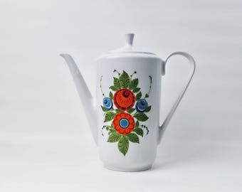 Koffiepot van Kahla uit de jaren 70 met oranjebloesem / vintage theepot / Flower Power