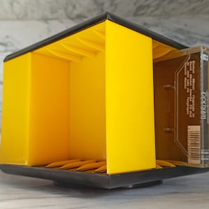 70s cassette carousel / VINTAGE tape box cassette cubes in yellow / 1970s retro cassette bar