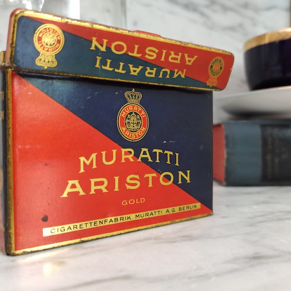 alte Blechschachtel / Blechdose / Zigarettenschachtel  "Muratti Ariston Gold" 25 Cigaretten