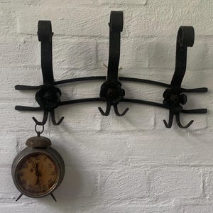 Vintage hook rail / rustic, forged coat hooks / vintage coat rack / 3 metal hooks / blacksmithing, artistic blacksmith